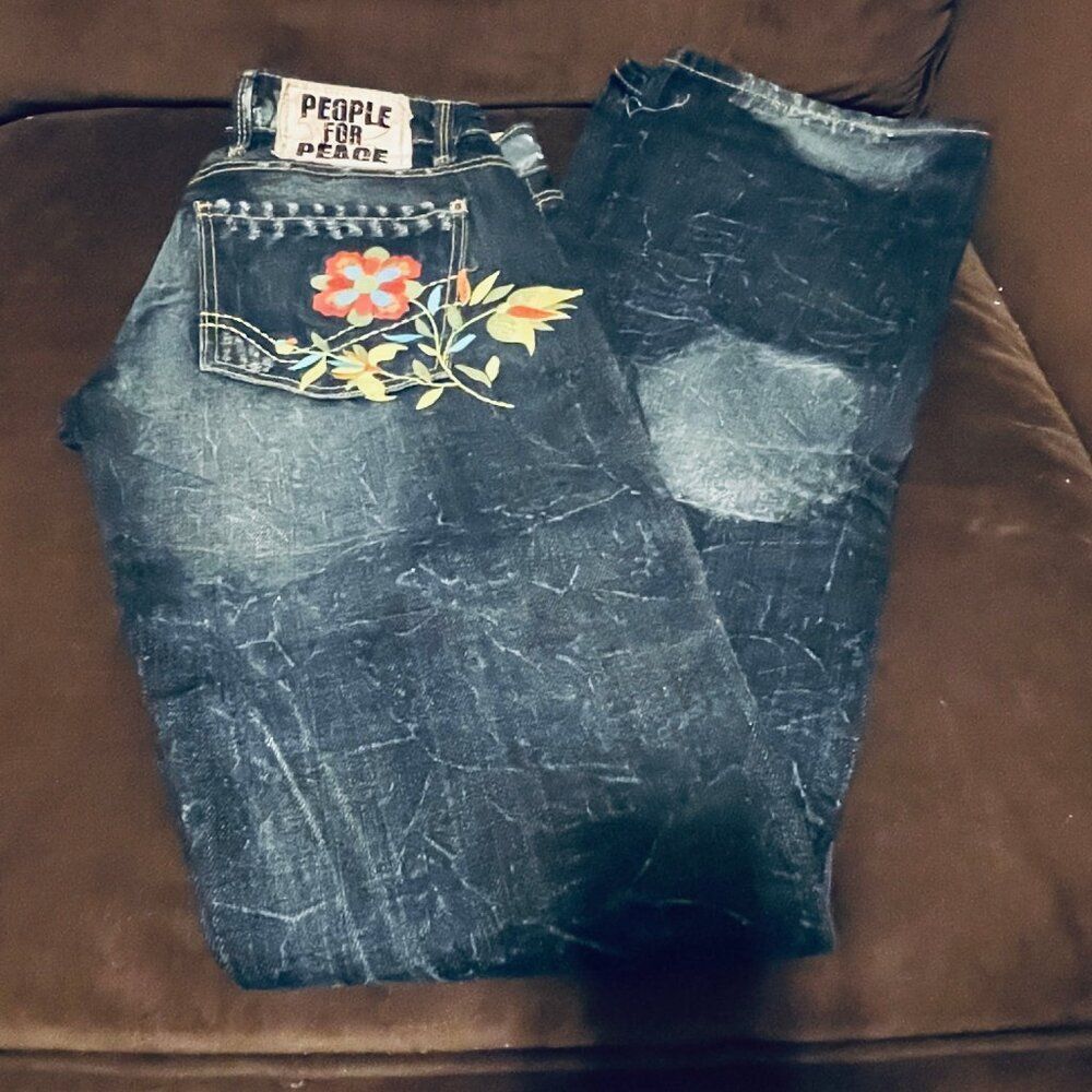 PEOPLE For Peace Embroidered Denim flowers butterflies bespoke handmade 26 NWT - Picture 5 of 7